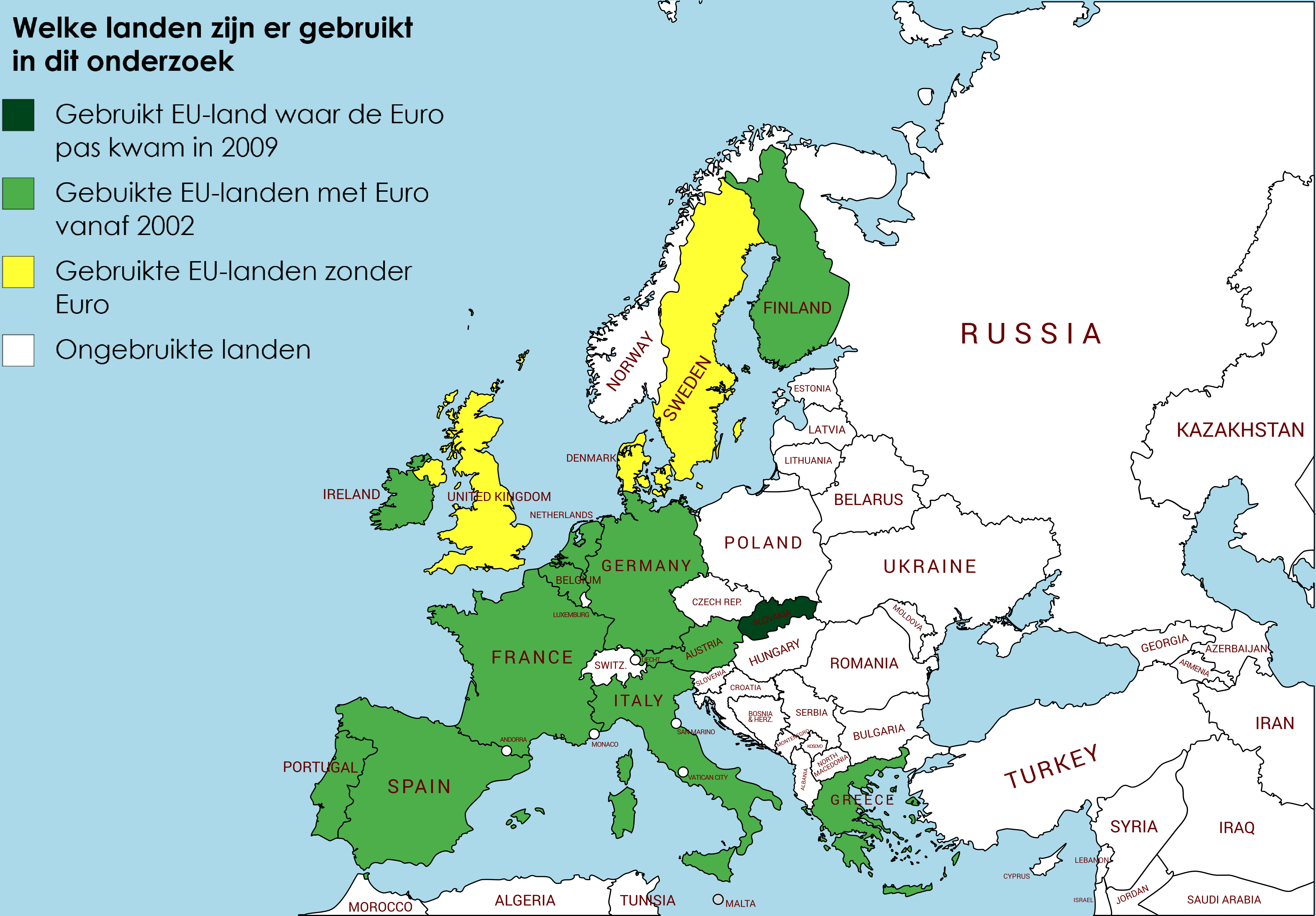 Welke Europese landen zijn er gebruikt